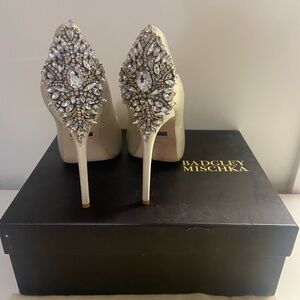 Badgley Mischka Kiara Crystal Back Women's Cream Embellished Heels